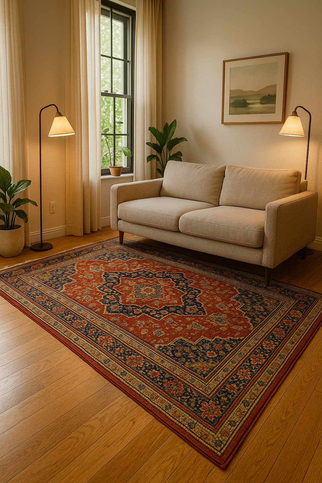 Handmade traditional rug in modern living room