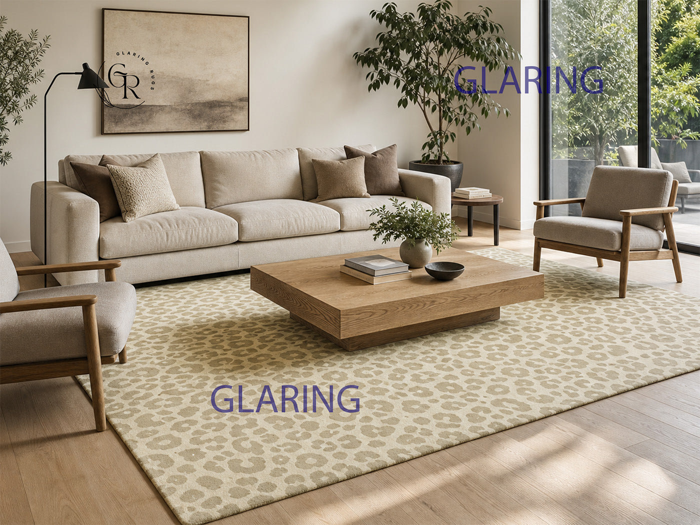 Luxury Handmade Leopard Print Rug | Beige & Ivory Hand Tufted Wool Area Rug | Modern Animal Print Carpet