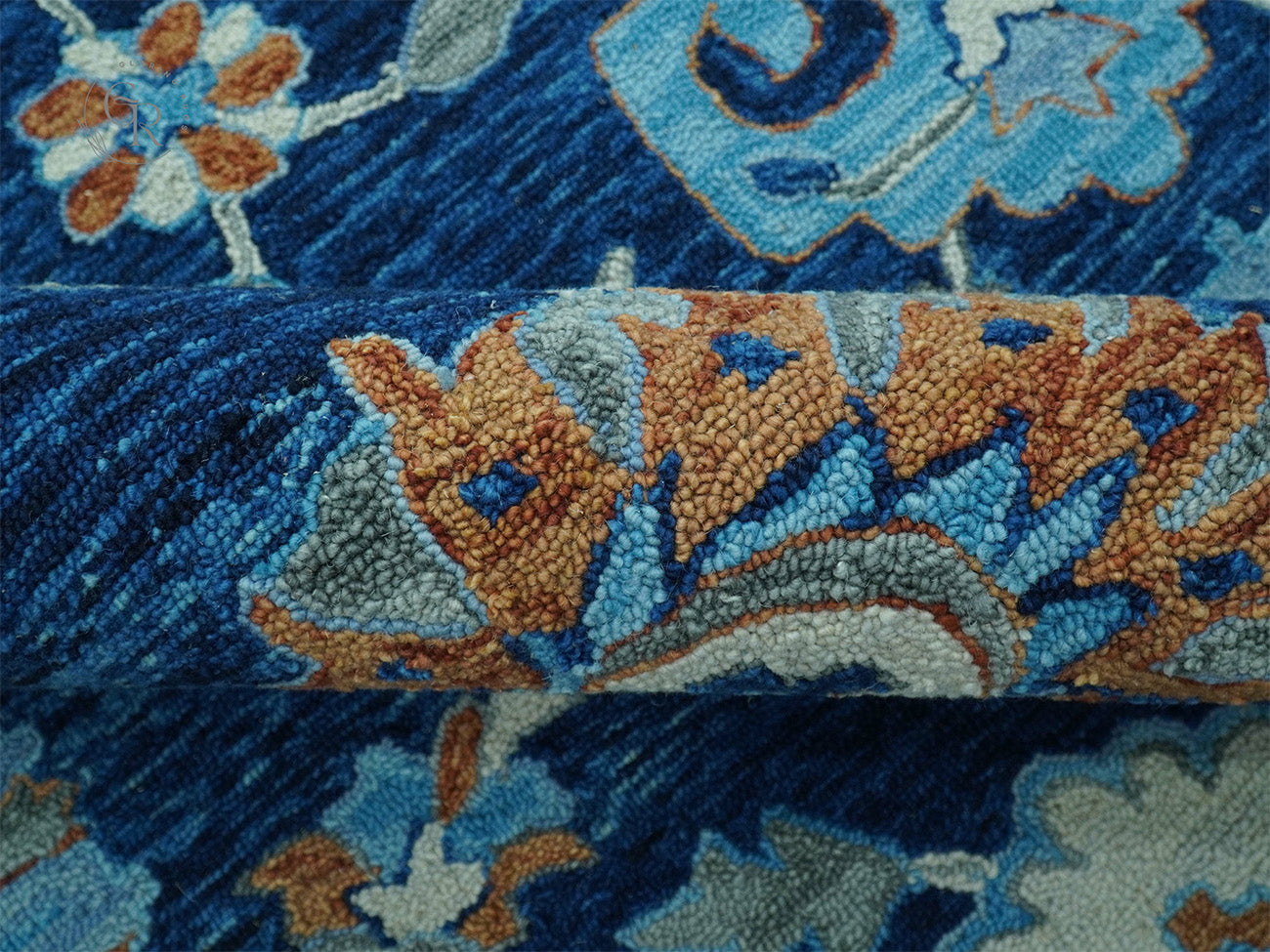 Hand Tufted Wool Oushak Rug | Navy Blue Floral Persian Area Rug | Traditional Oriental Carpet