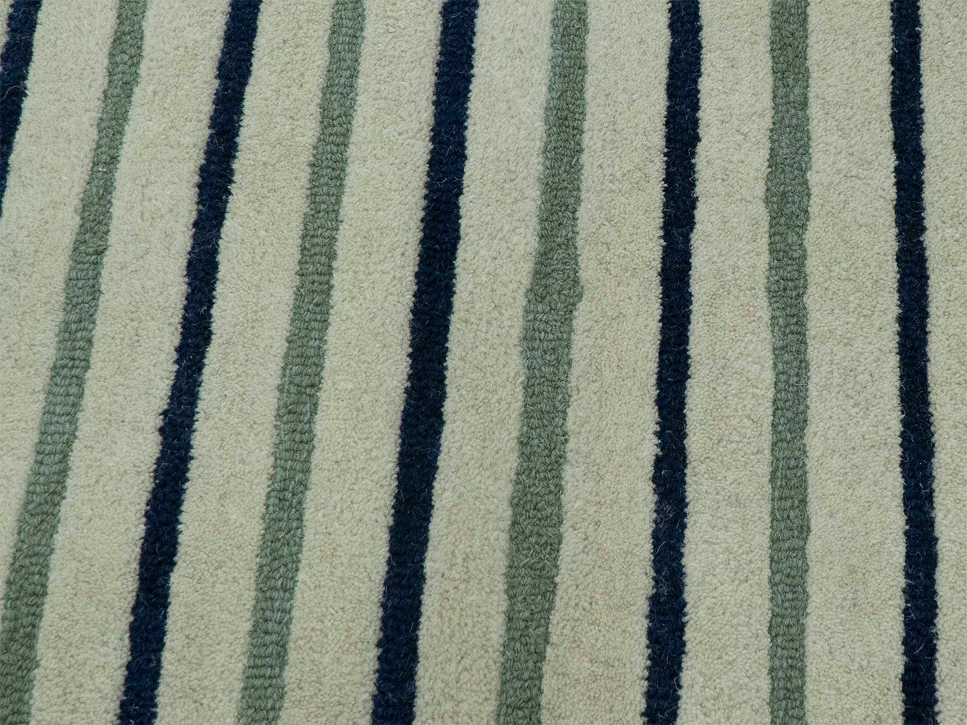 Modern Geometric Striped Rug| Hand Tufted Wool Area Rug in Ivory, Sage Green & Navy Blue