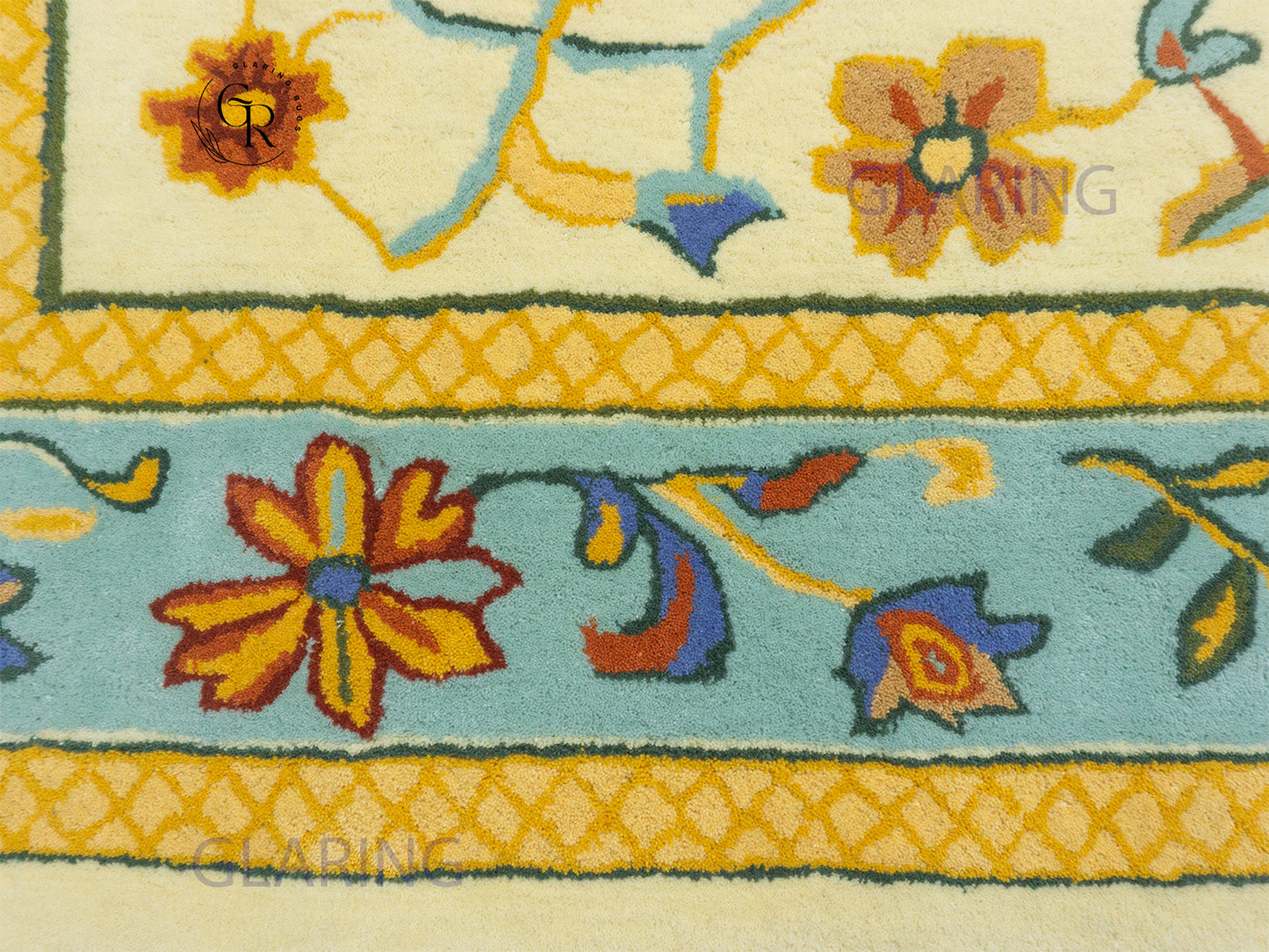 Handmade Wool Oushak Rug | Cream & Sky Blue Floral Rug