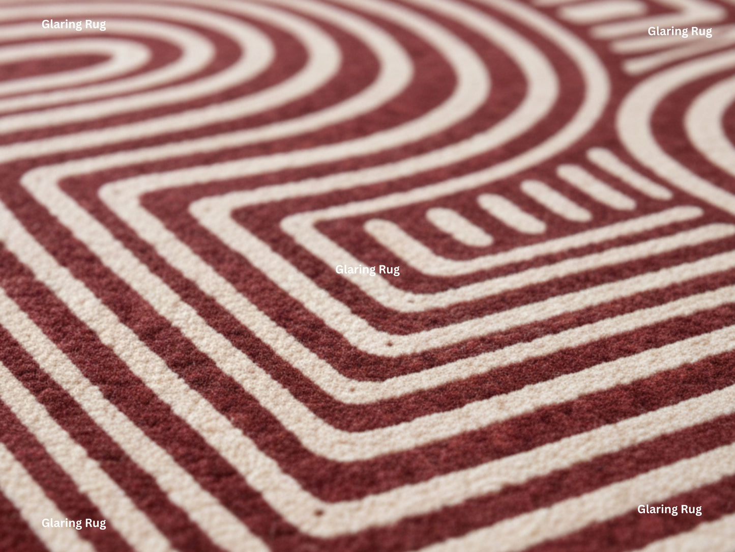 Hand Tufted Wool Rug – Modern Geometric Deep Red & Ivory Carpet