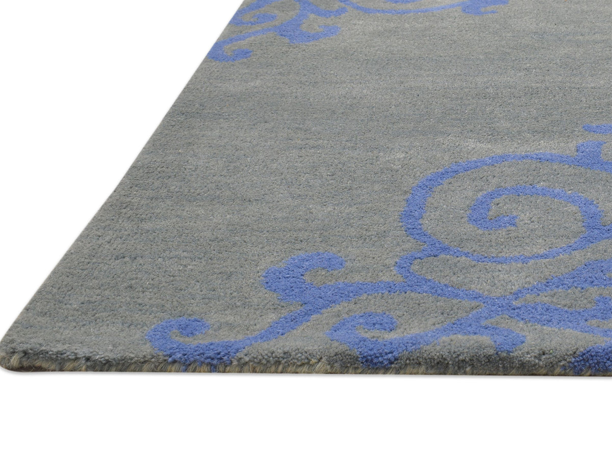 Handmade French Rug | Floral Design in Grey & Blue