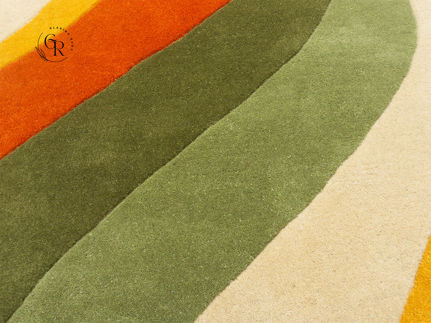 Handmade Abstract Wave Rug | Orange Olive Green Modern Rug