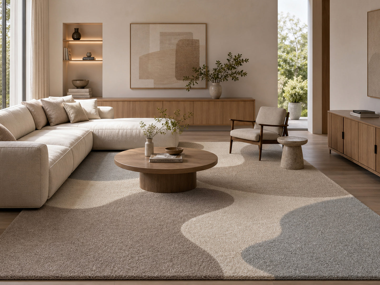 Handmade Abstract Beige Brown Gray Wool Rug | Modern Organic Area Rug