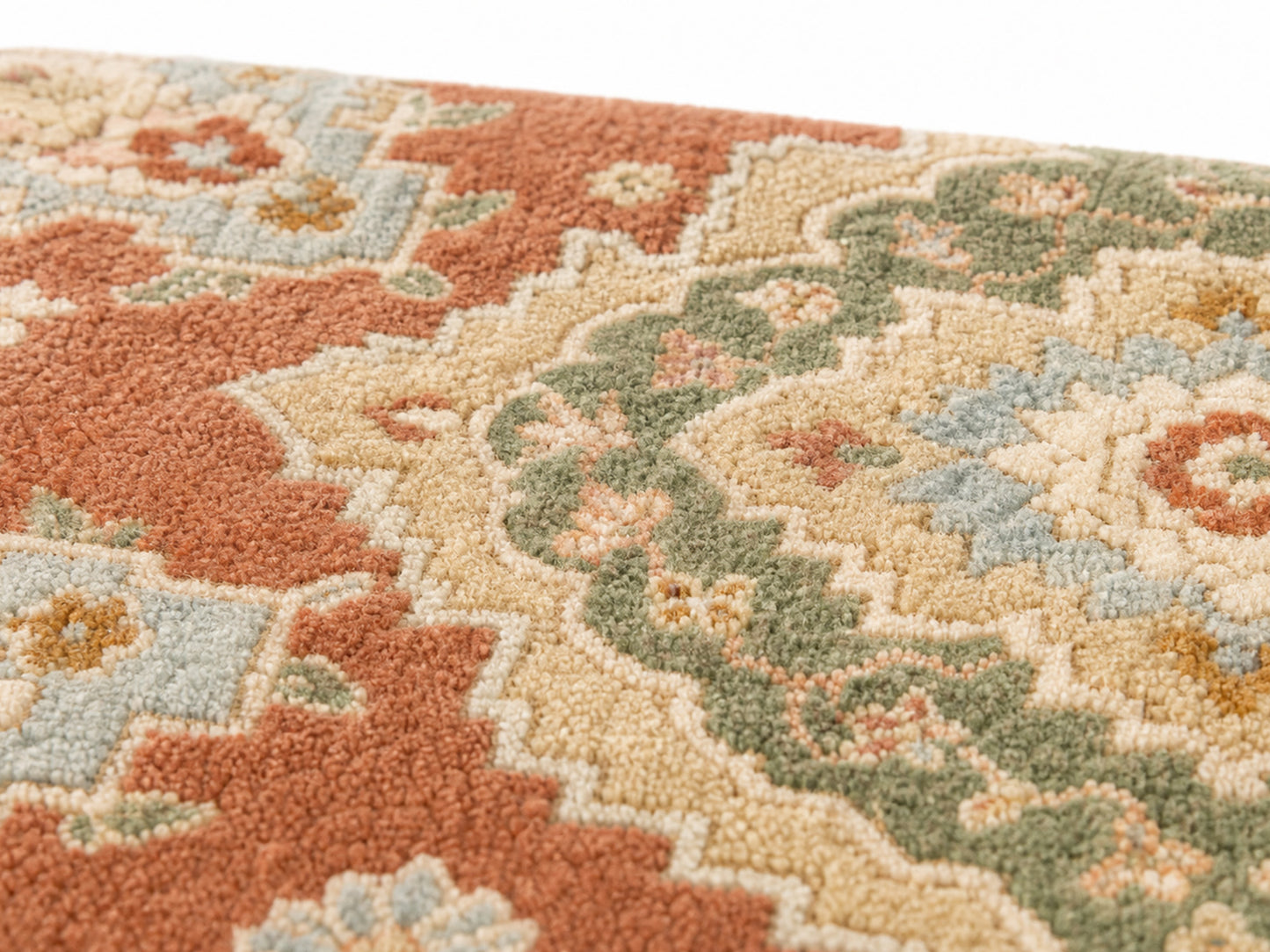 Hand Tufted Wool Rug| Terracotta & Ivory Wool Rug |Traditional Floral Medallion Area Rug