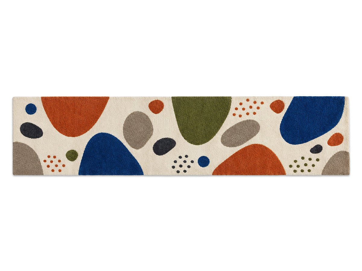 Ivory Abstract Pebble Hand-Tufted Wool Rug | Blue & Burnt Orange