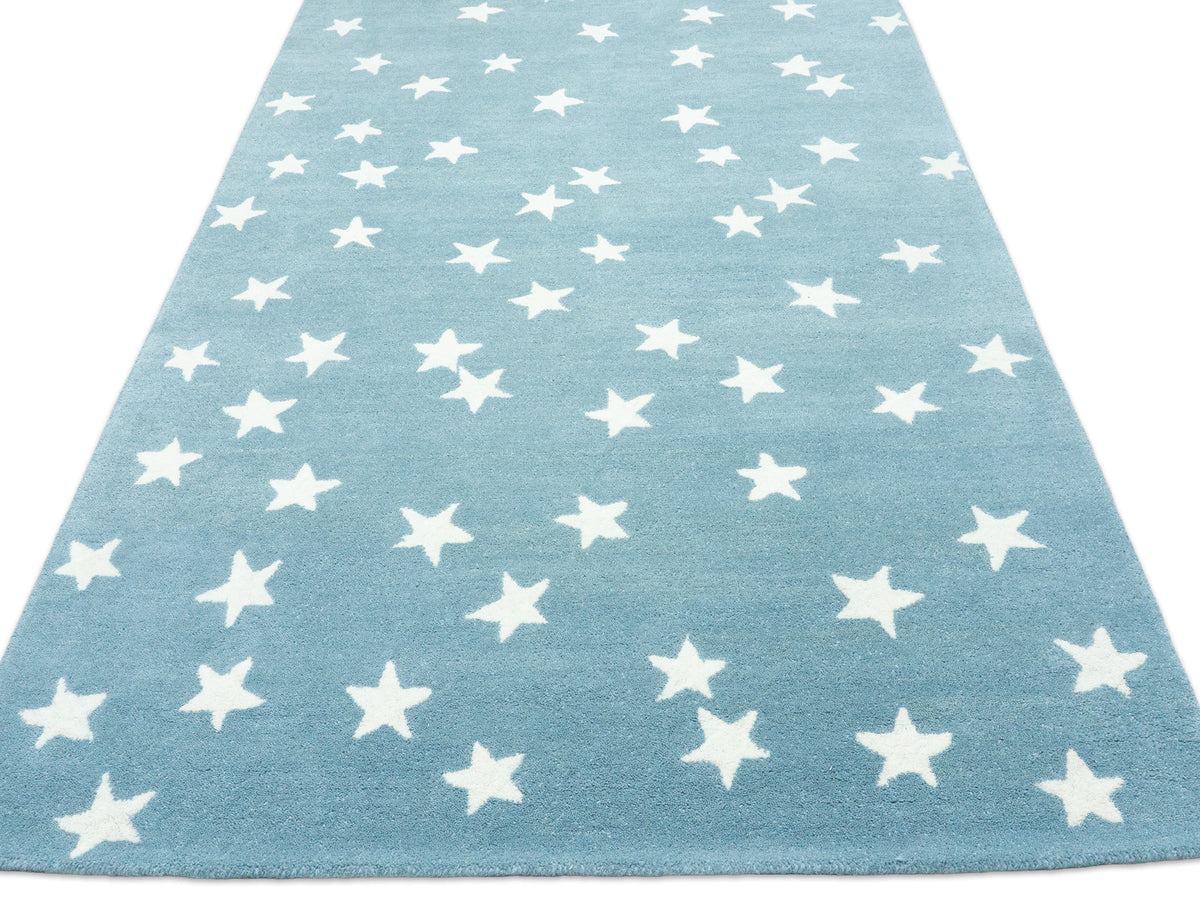 Star Wool Rug For Kids Room, Bedroom Area Rug | Light Blue Color