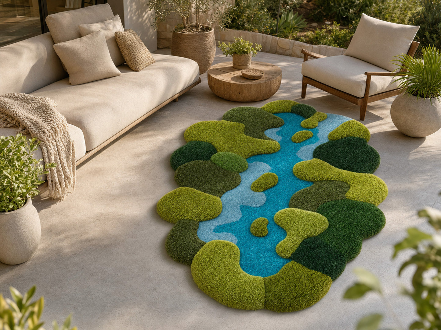 Moss Green Abstract Organic Shape: Hand Tufted Wool Rug (Copy)
