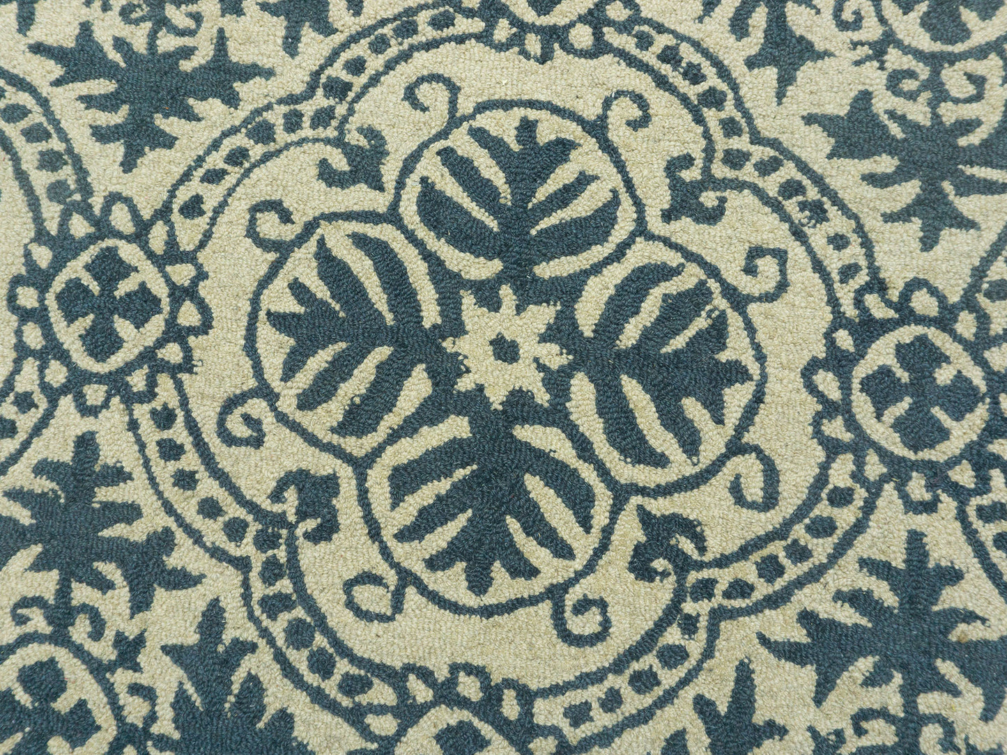 Hand Tufted Wool Blue Ivory Trellis Rug 9x12 | Traditional Floral Area Rug