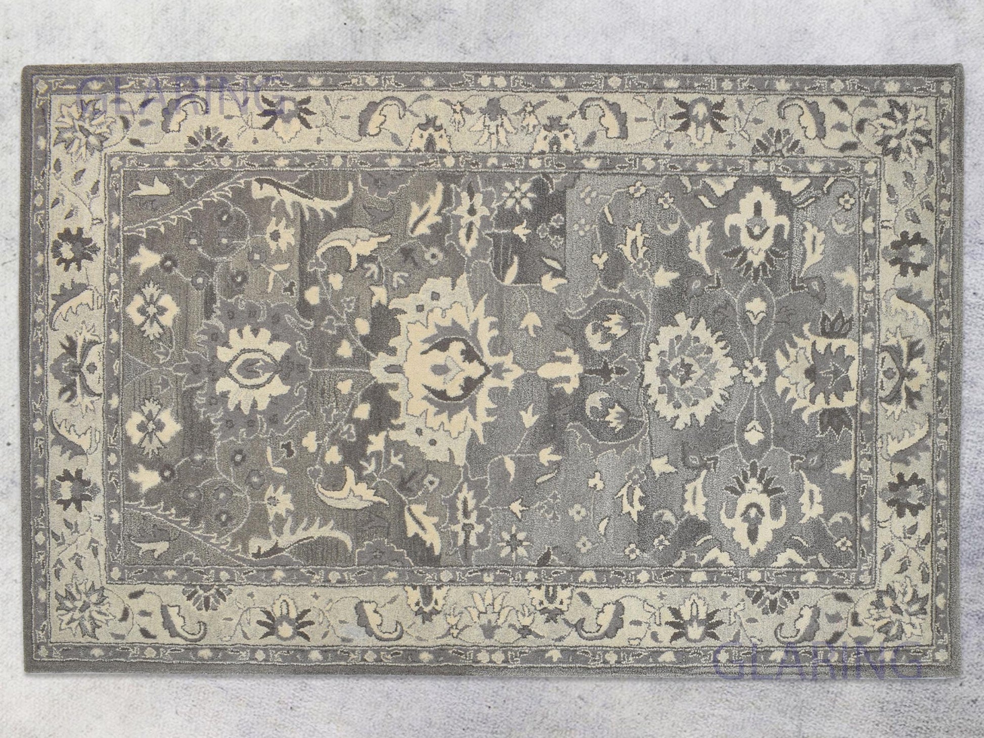 Handmade wool tufted Oushak grey oriental rug for living room or bedroom, custom size area rug with traditional design