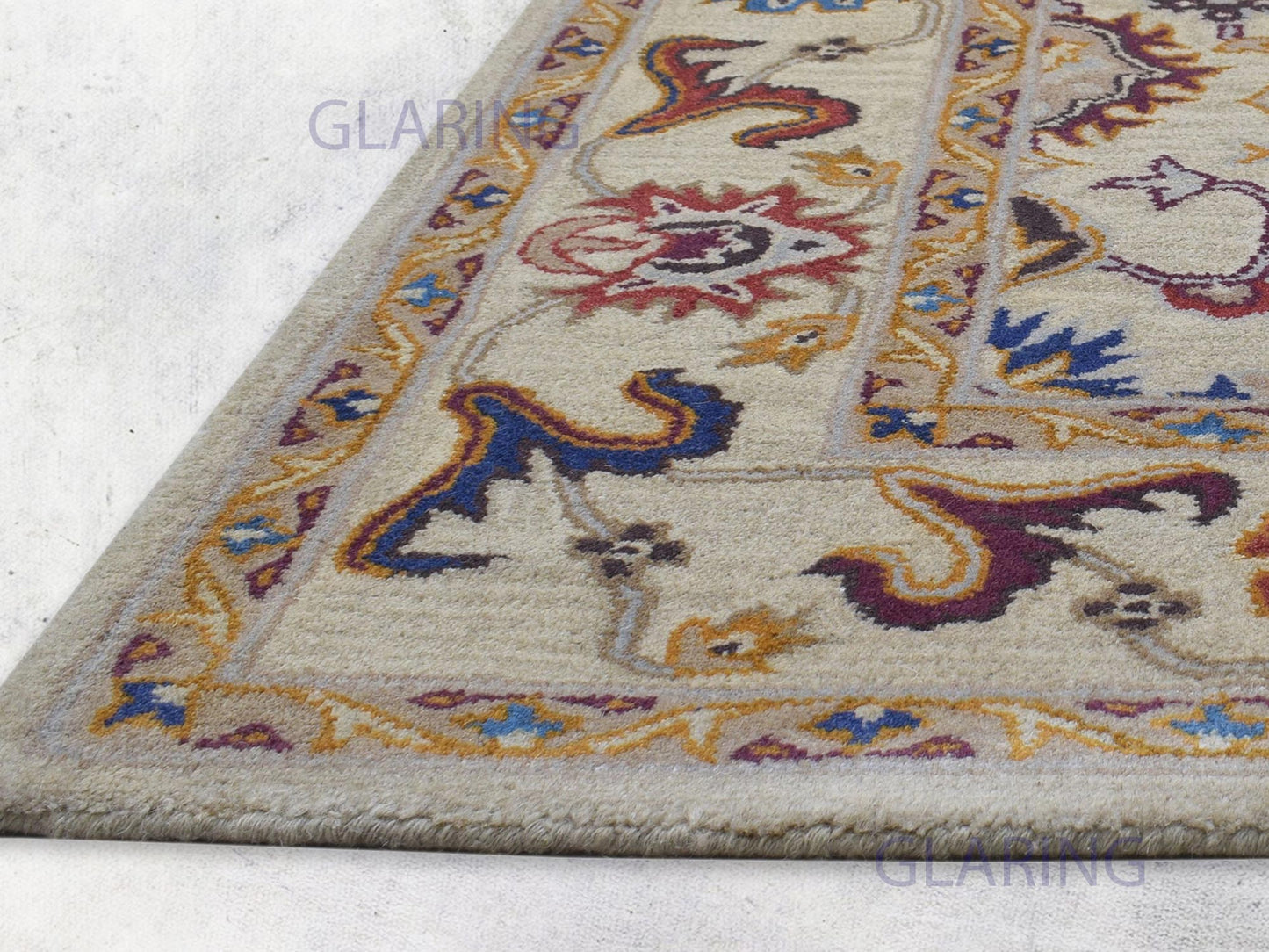 Handmade Bohemian Rug | Oriental Design in Beige, Blue & Red