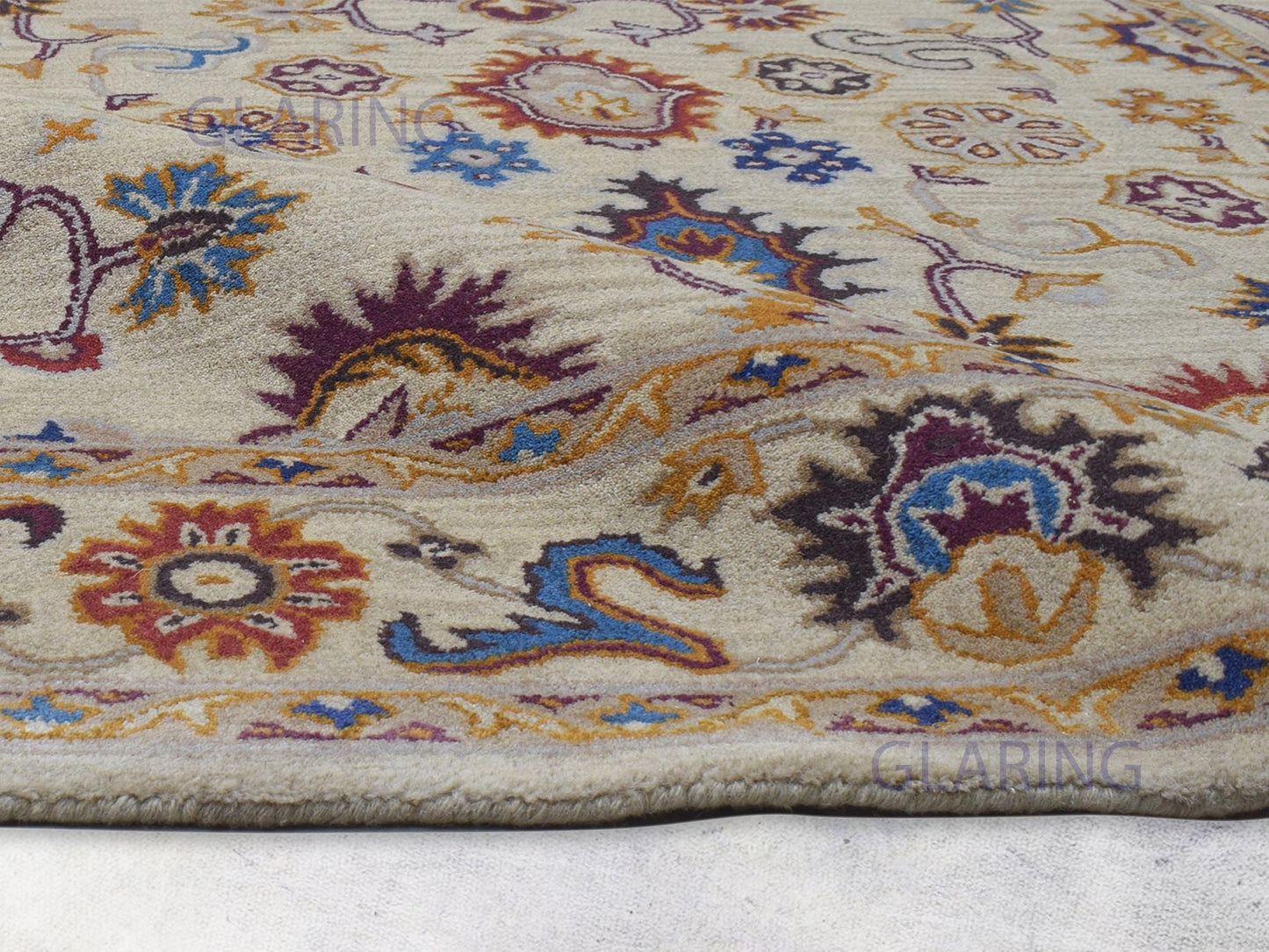 Handmade Bohemian Rug | Oriental Design in Beige, Blue & Red