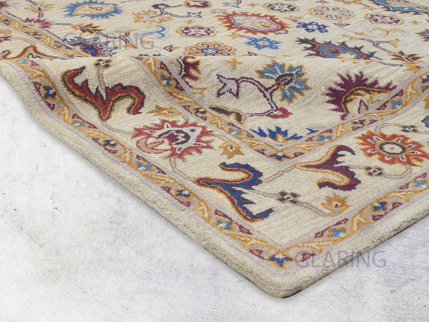 Handmade Bohemian Rug | Oriental Design in Beige, Blue & Red