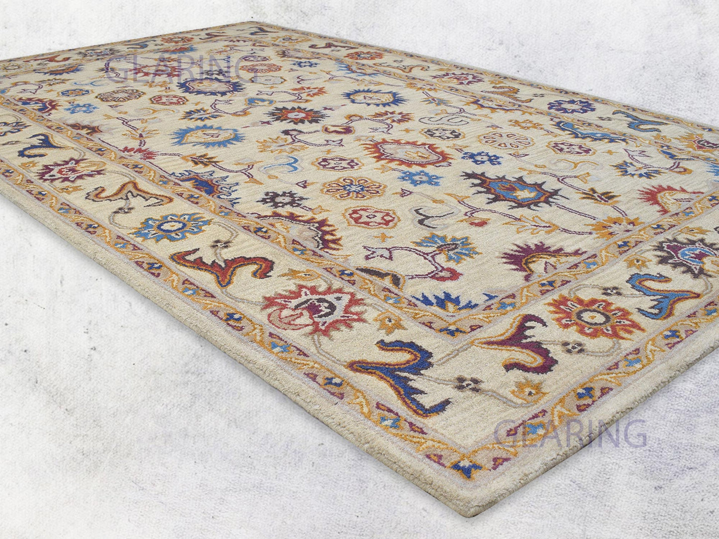 Handmade Bohemian Rug | Oriental Design in Beige, Blue & Red