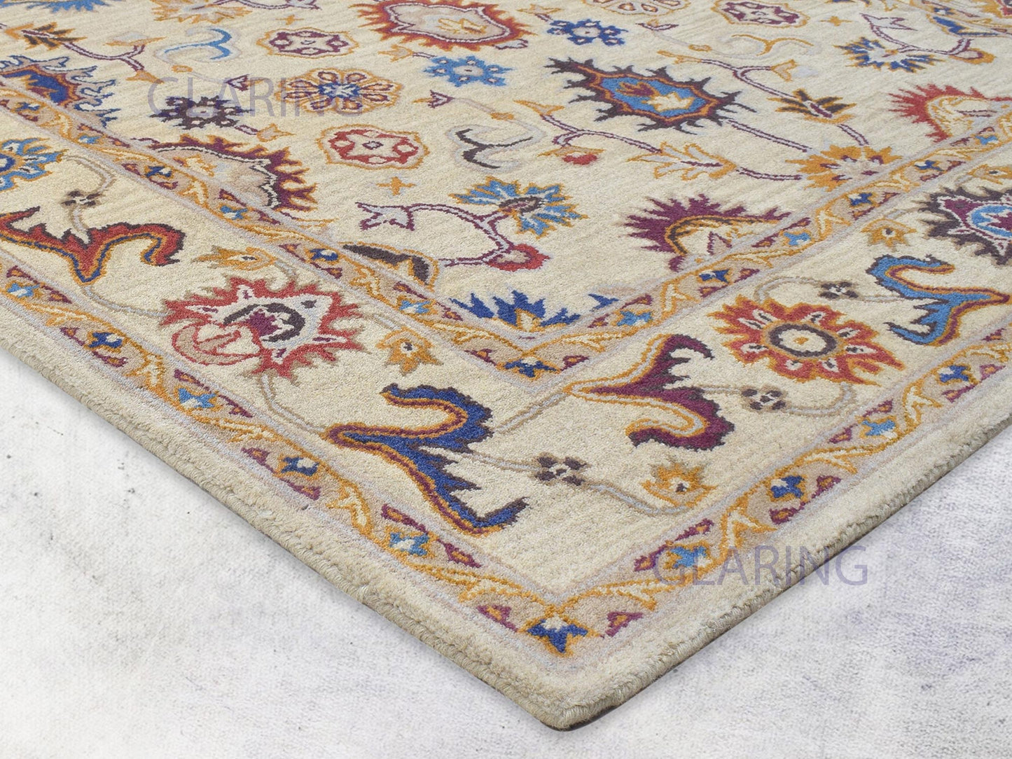 Handmade Bohemian Rug | Oriental Design in Beige, Blue & Red