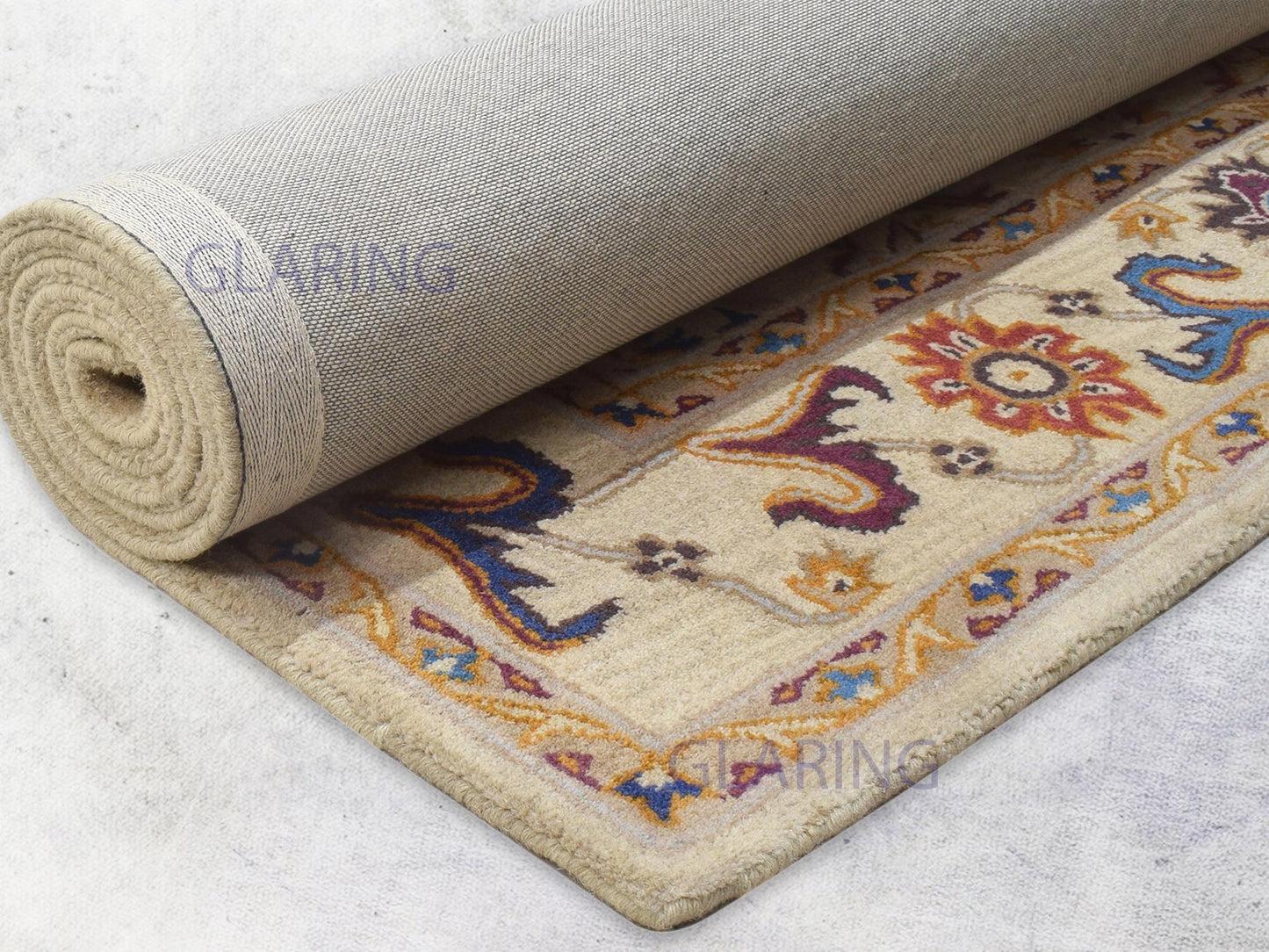 Handmade Bohemian Rug | Oriental Design in Beige, Blue & Red
