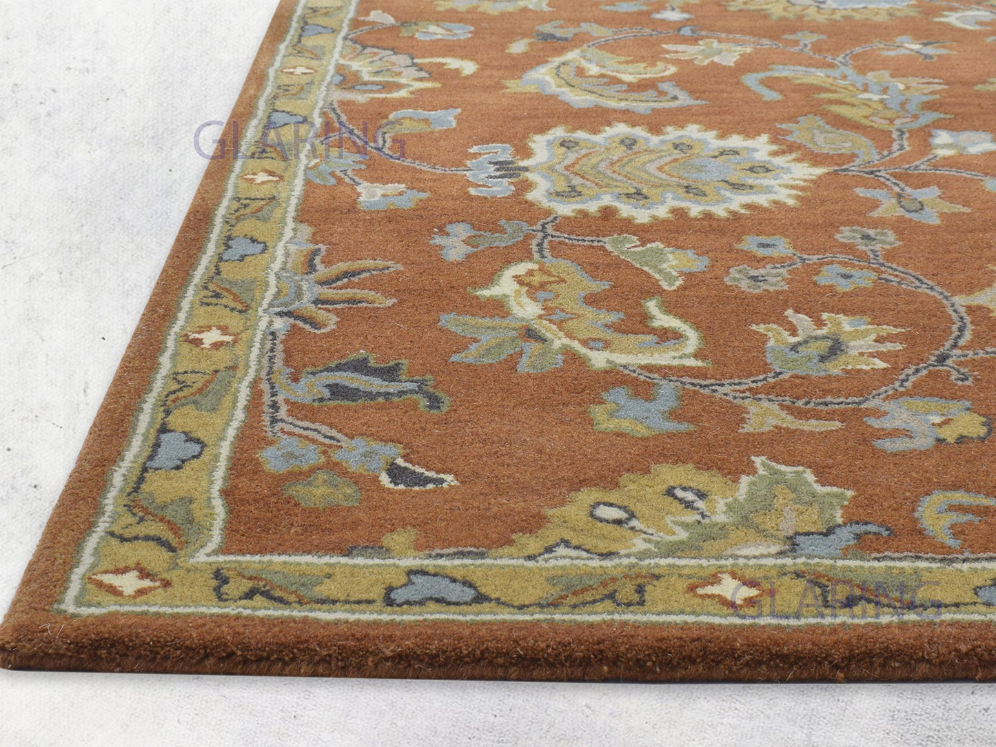 Handmade Oushak Rug | Oriental Design in Rust, Ivory & Blue
