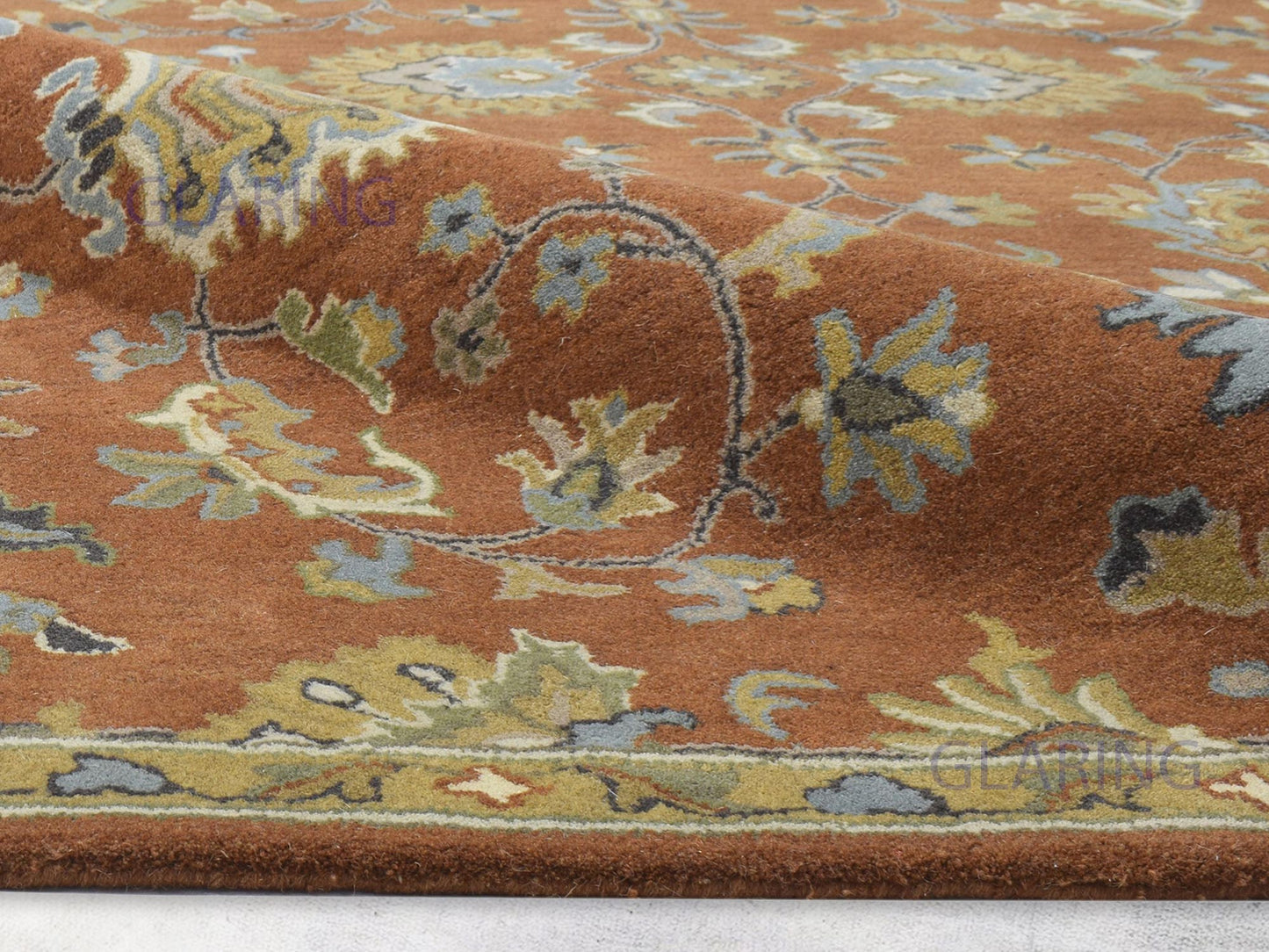 Handmade Oushak Rug | Oriental Design in Rust, Ivory & Blue