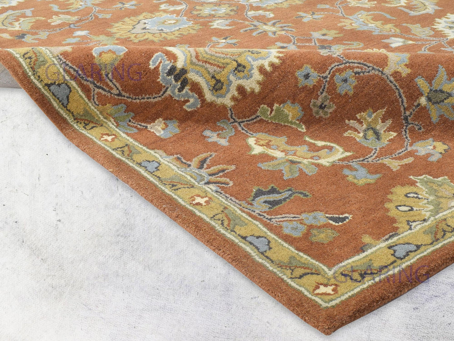 Handmade Oushak Rug | Oriental Design in Rust, Ivory & Blue