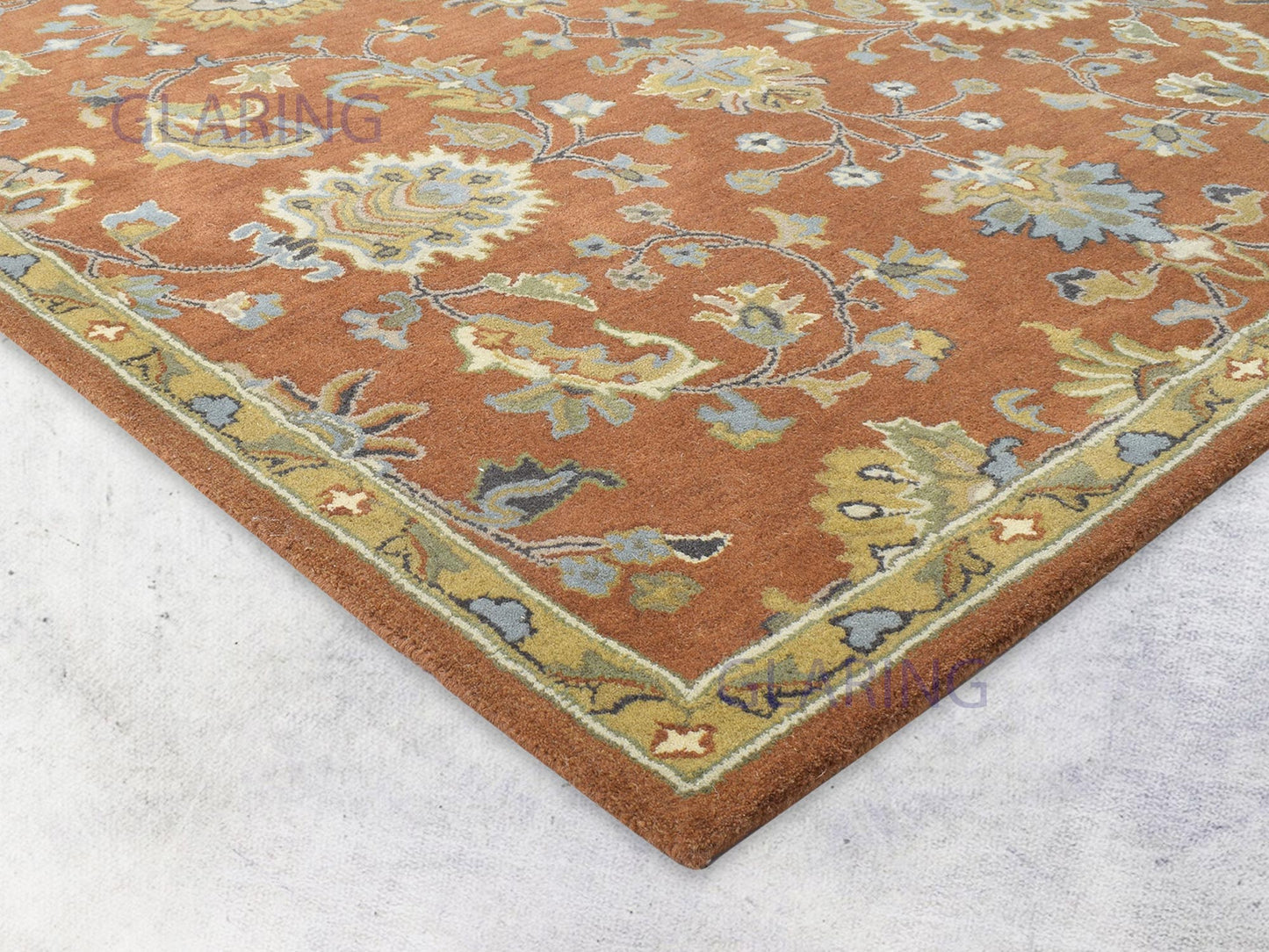 Handmade Oushak Rug | Oriental Design in Rust, Ivory & Blue