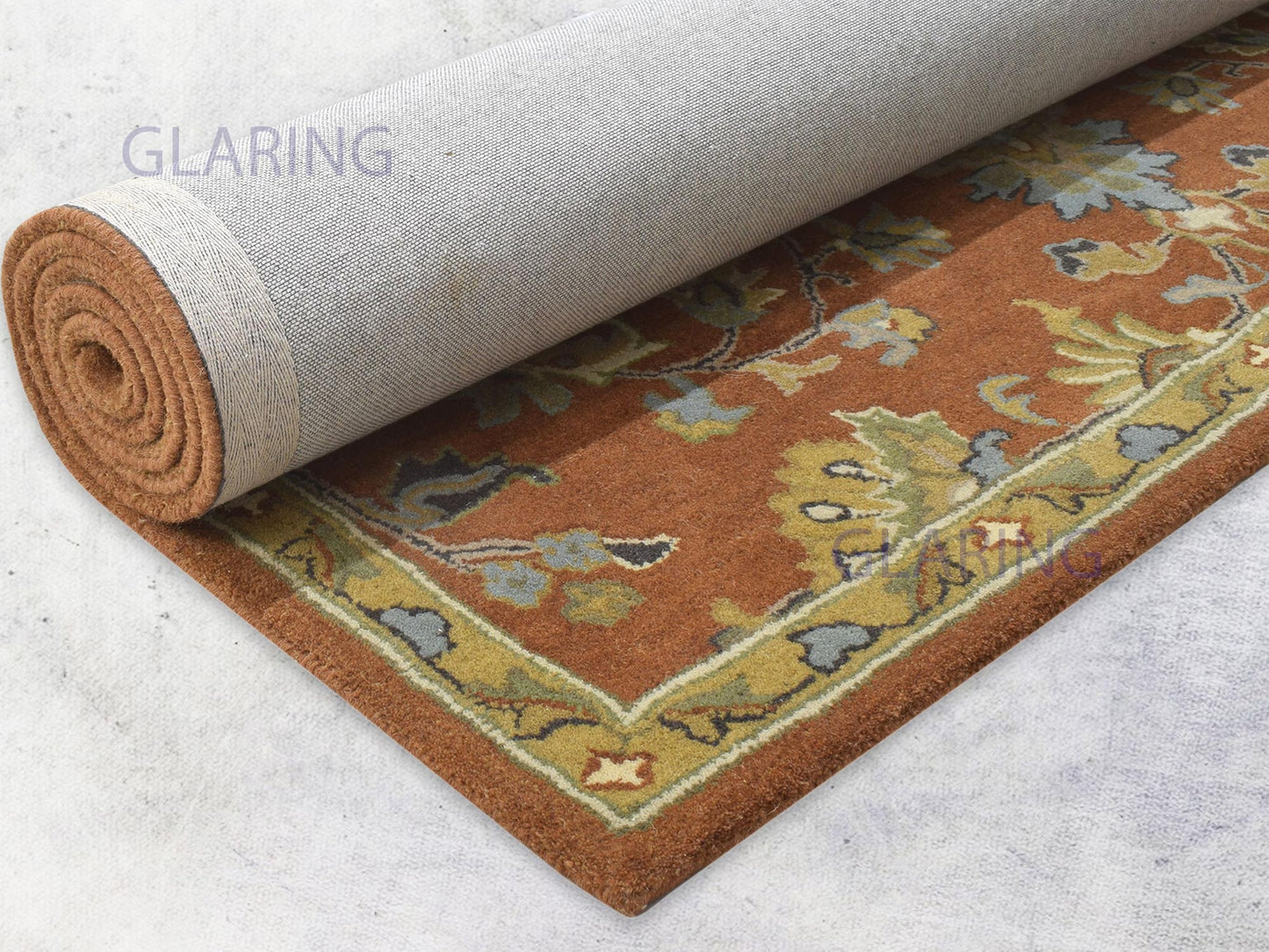 Handmade Oushak Rug | Oriental Design in Rust, Ivory & Blue