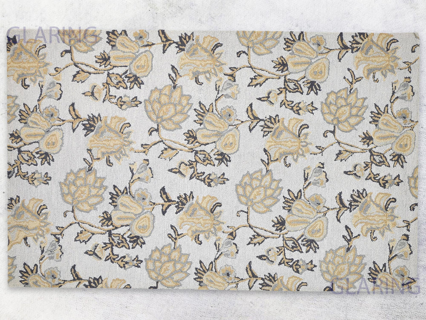 Handmade French Rug | Floral Design in Grey, Beige & Charcoal