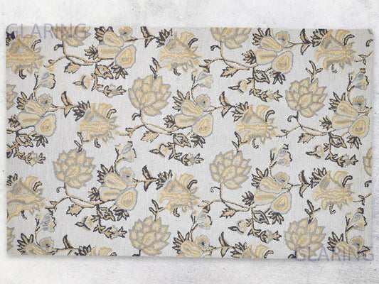 Handmade French Rug | Floral Design in Grey, Beige & Charcoal