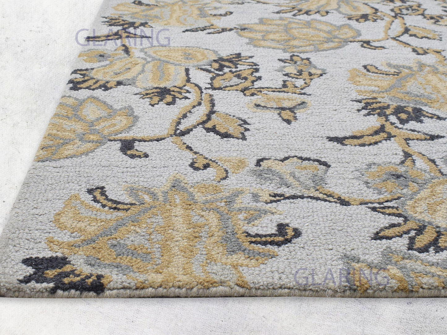 Handmade French Rug | Floral Design in Grey, Beige & Charcoal