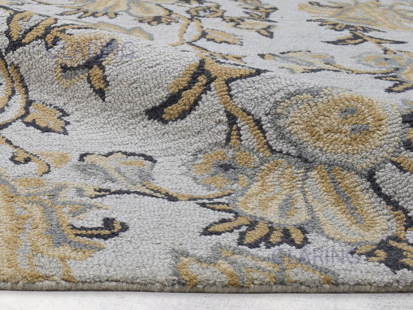 Handmade French Rug | Floral Design in Grey, Beige & Charcoal