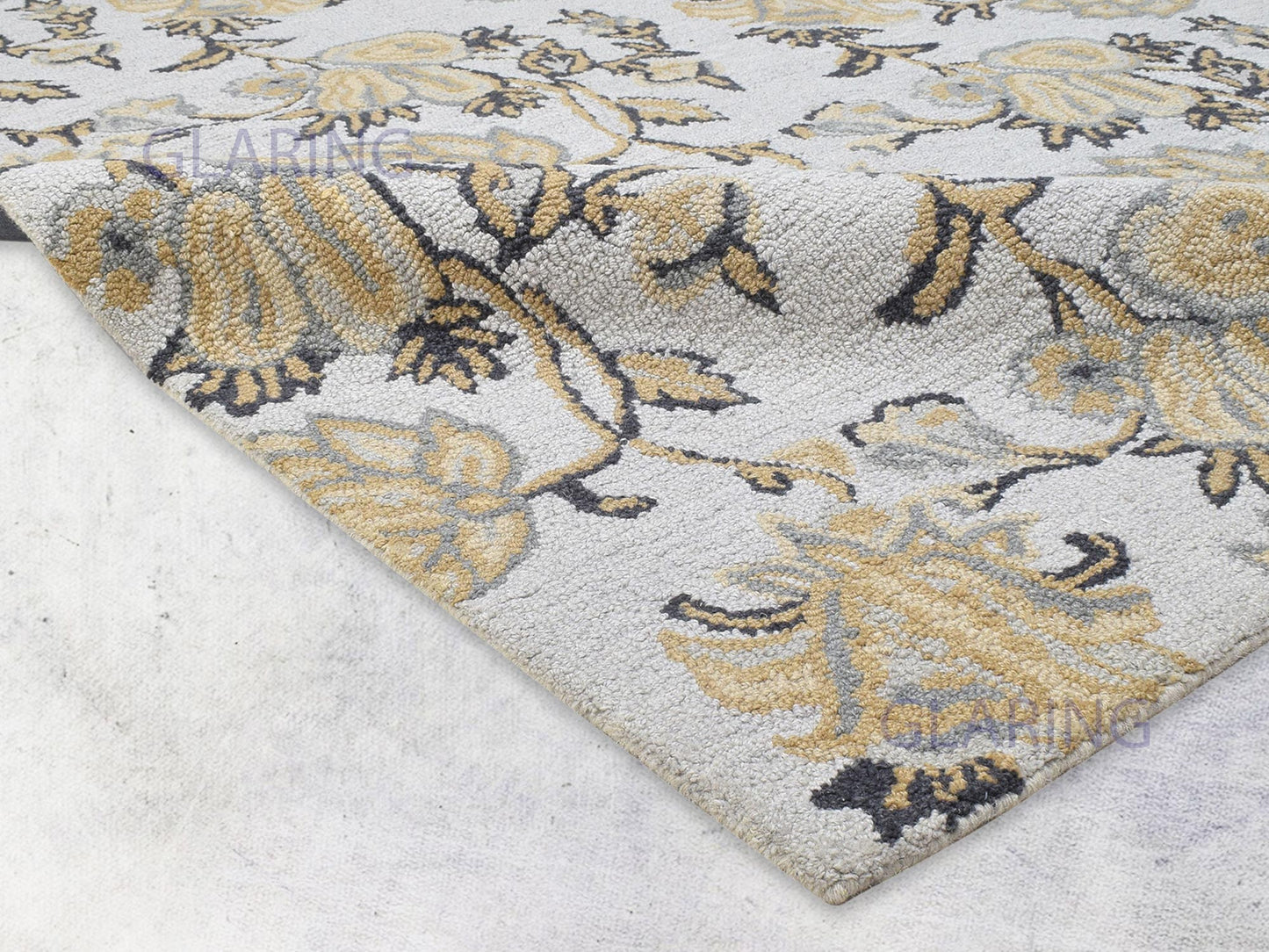 Handmade French Rug | Floral Design in Grey, Beige & Charcoal