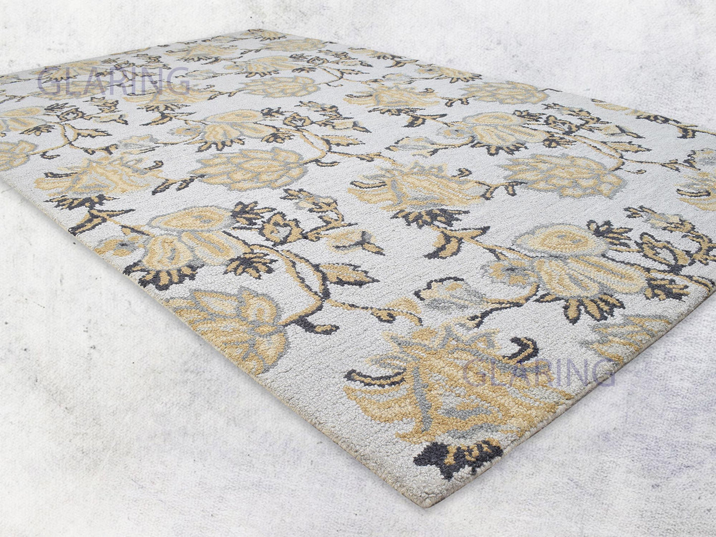 Handmade French Rug | Floral Design in Grey, Beige & Charcoal
