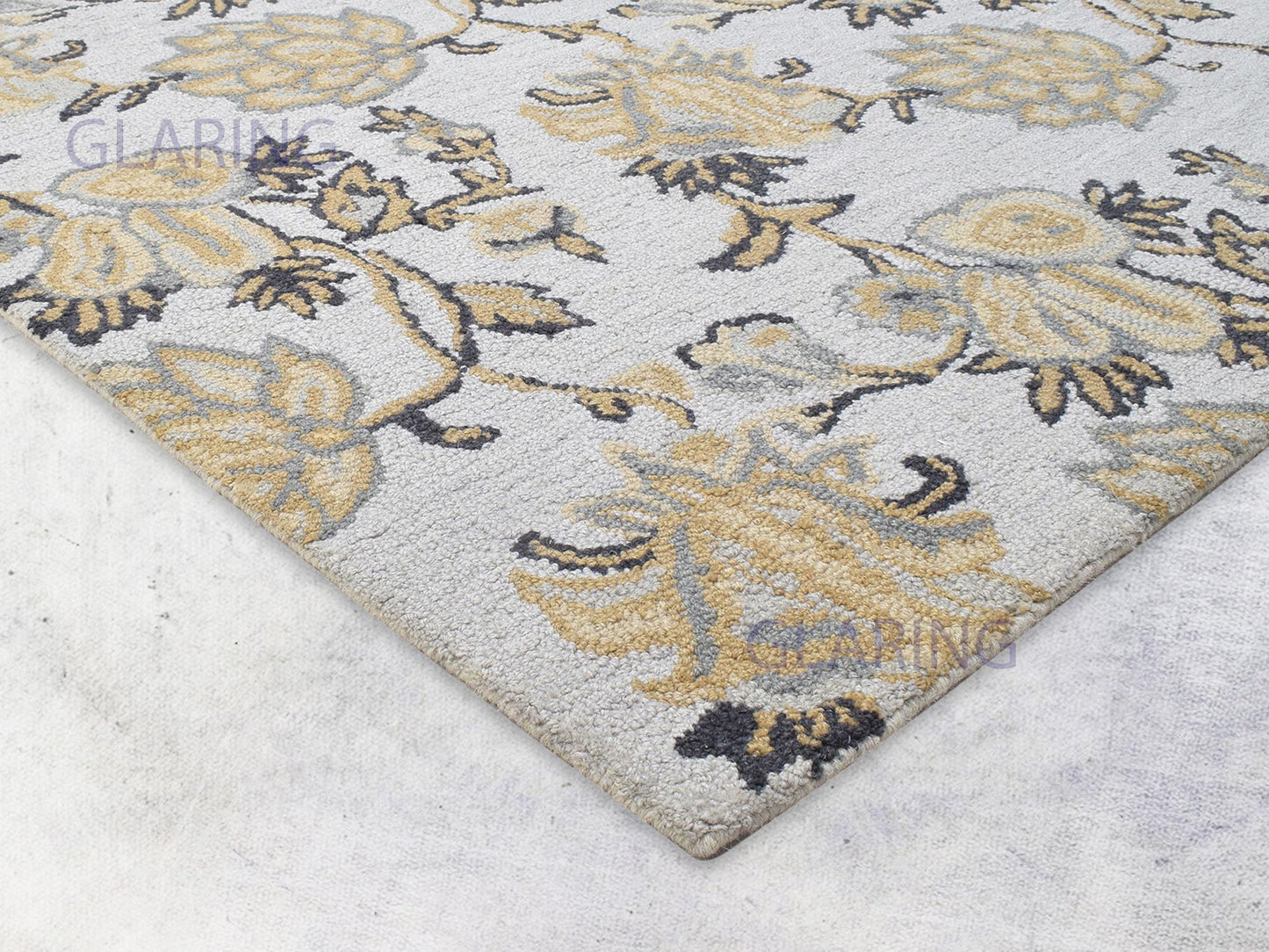 Handmade French Rug | Floral Design in Grey, Beige & Charcoal