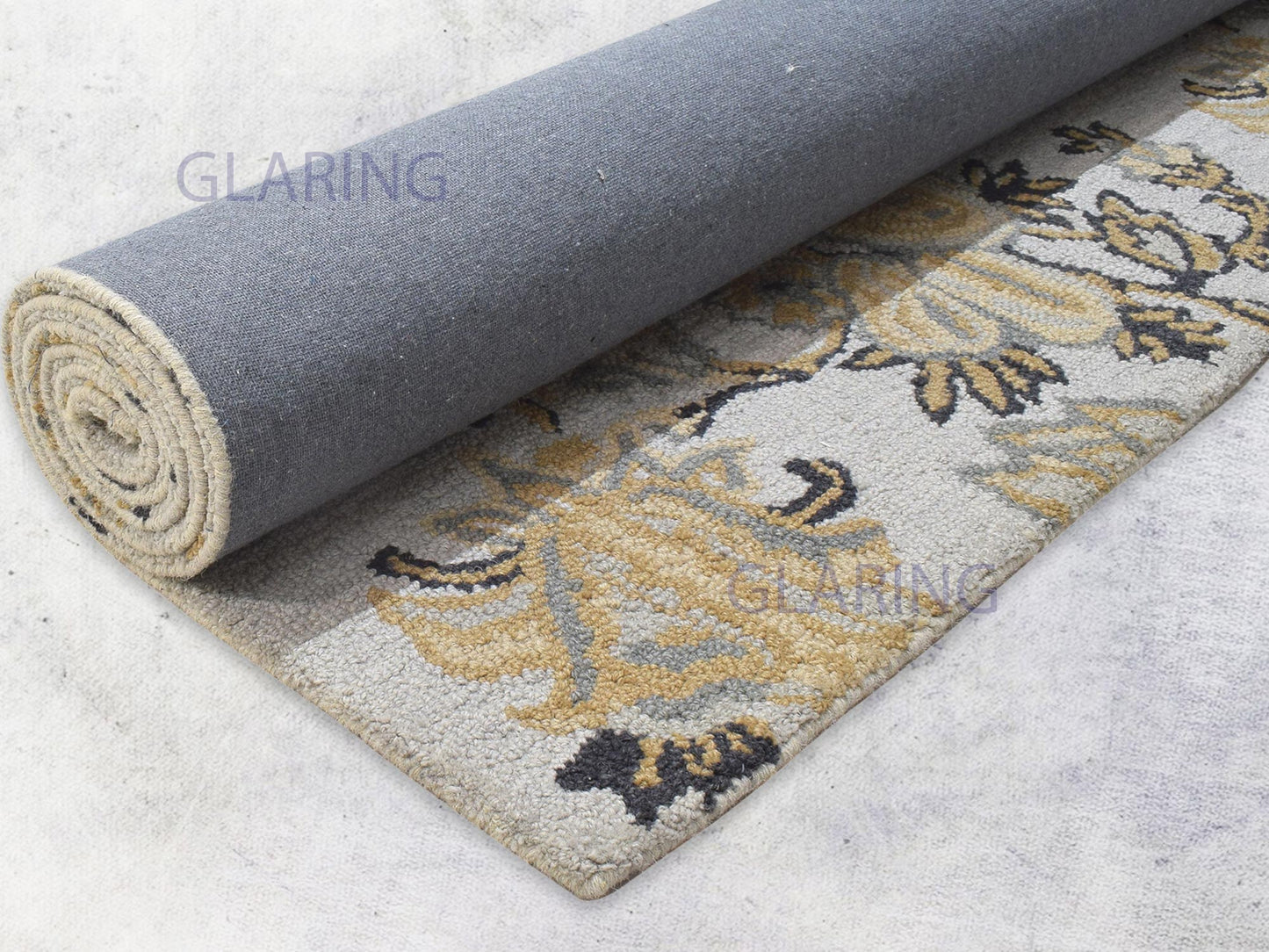 Handmade French Rug | Floral Design in Grey, Beige & Charcoal