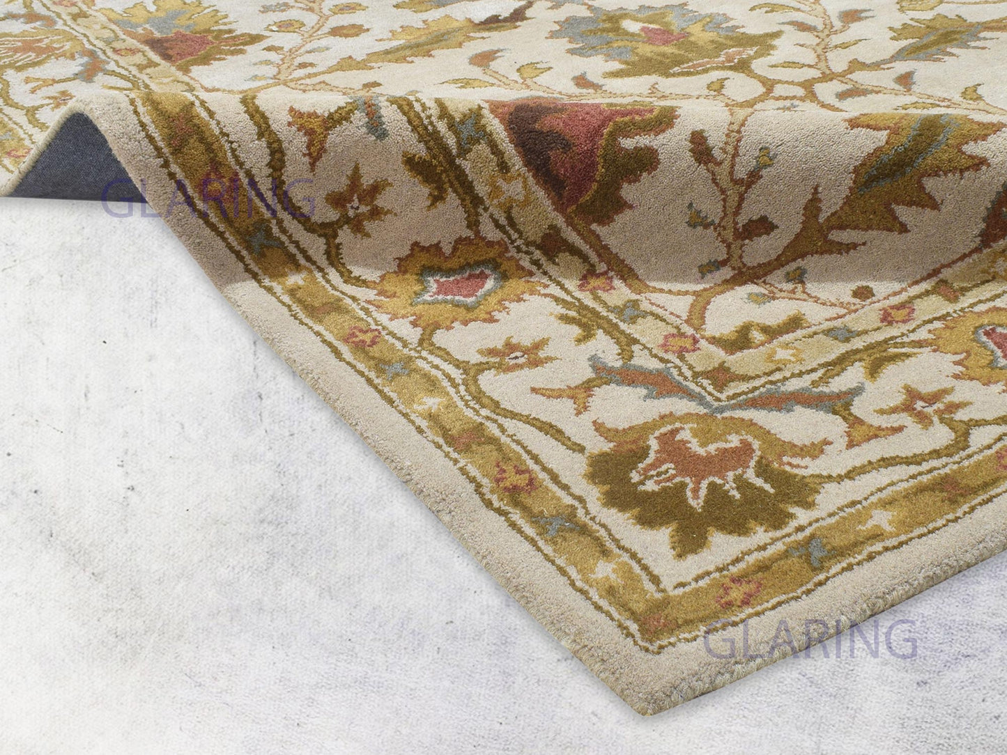 Handmade Kashan Rug | Oriental Design in Beige & Gold