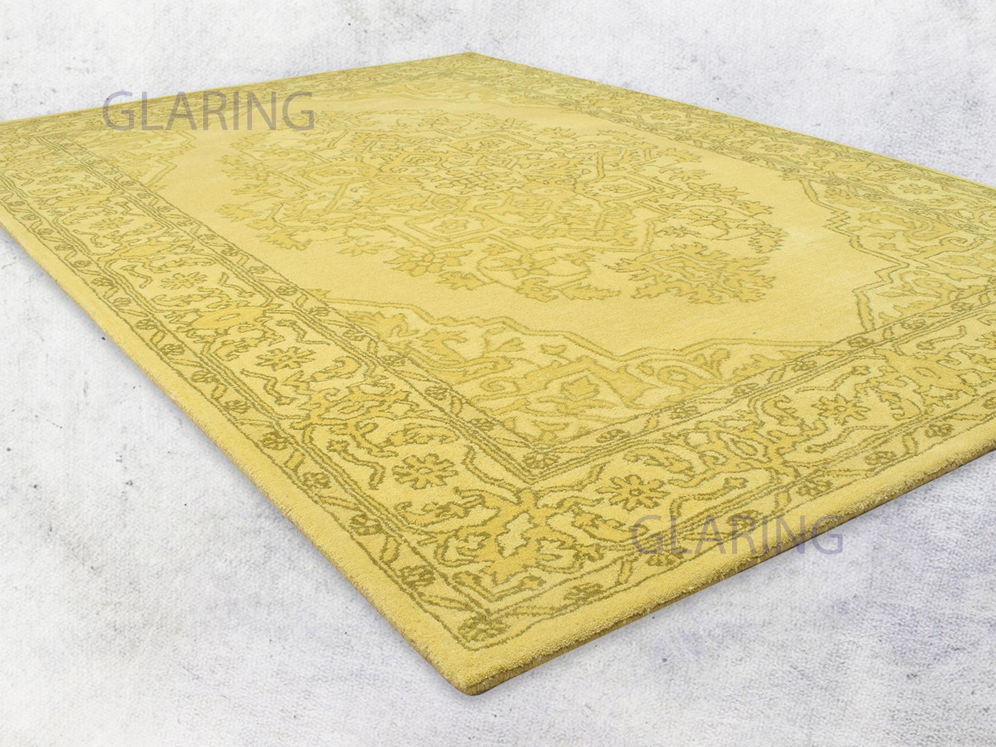 Handmade Heriz-Indian Rug | Oriental Design in Yellow & Olive