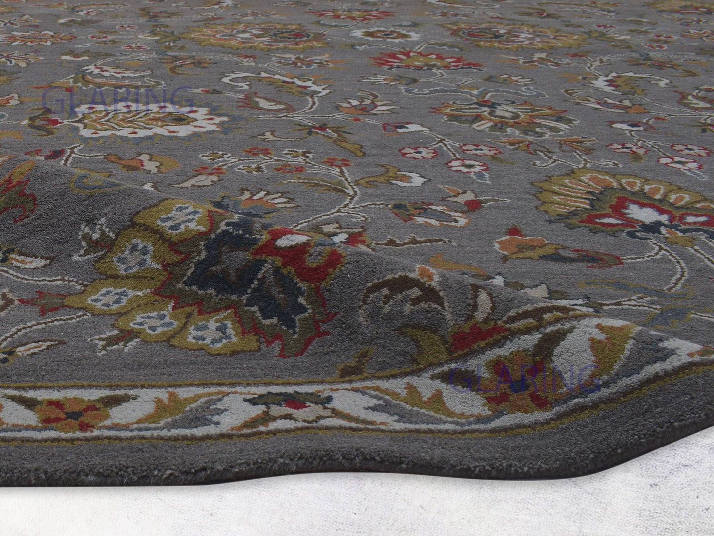 Handmade Oushak Rug | Oriental Design in Grey & Red