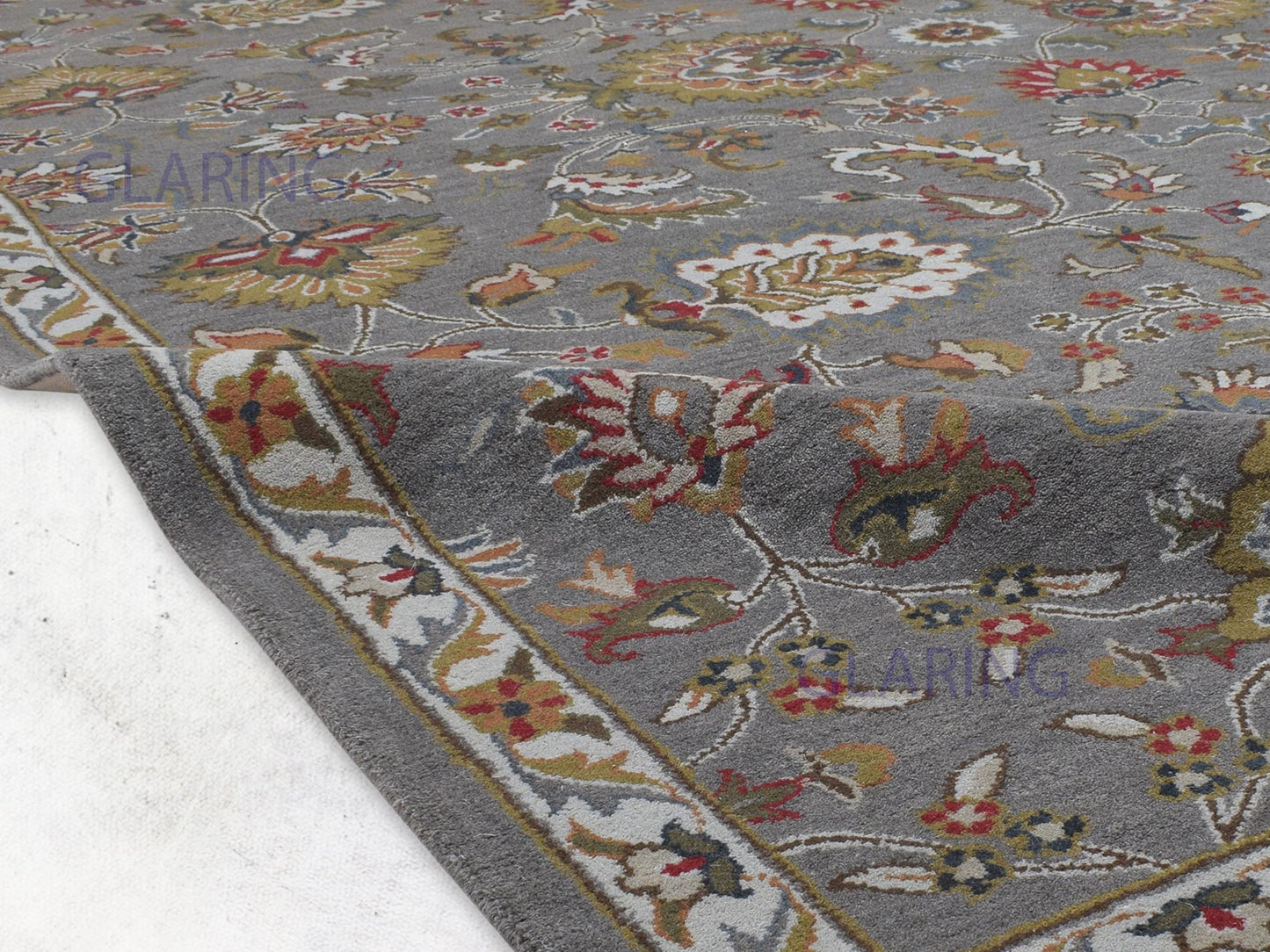 Handmade Oushak Rug | Oriental Design in Grey & Red