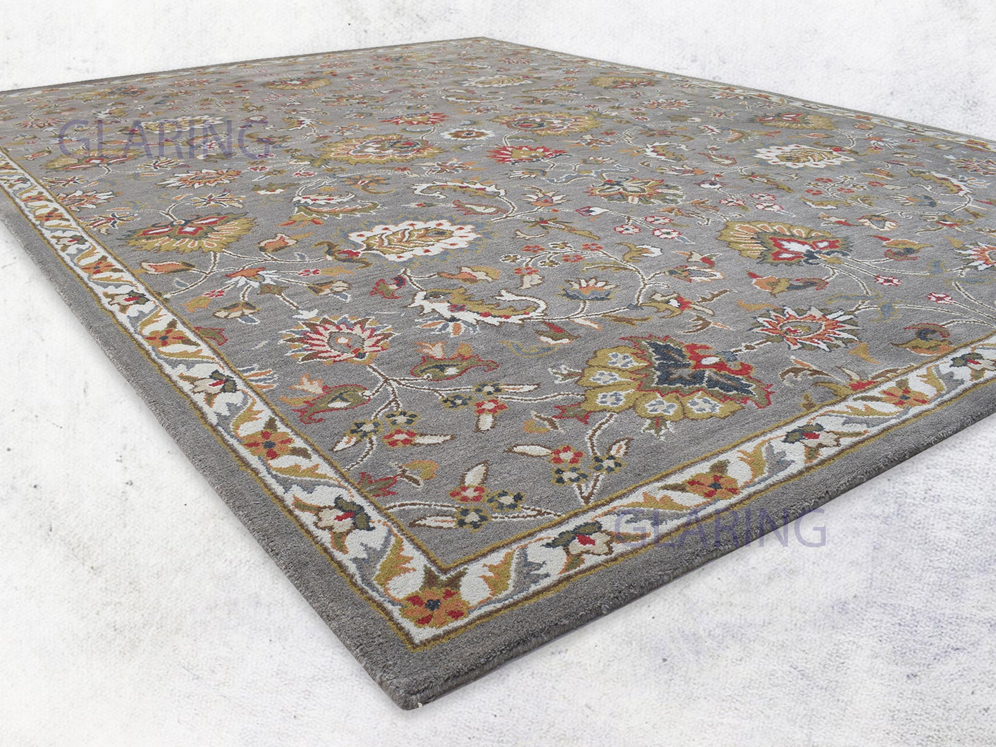 Handmade Oushak Rug | Oriental Design in Grey & Red
