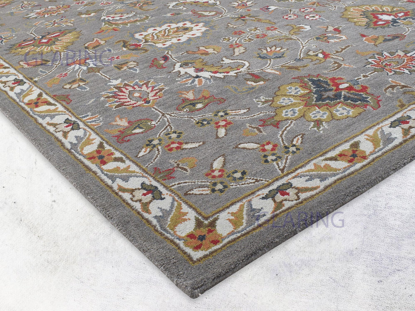 Handmade Oushak Rug | Oriental Design in Grey & Red