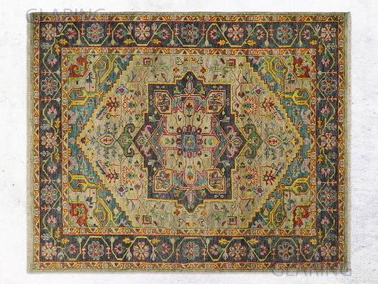 Hand-Knotted Traditional Rug | Oriental Design in Moss Green