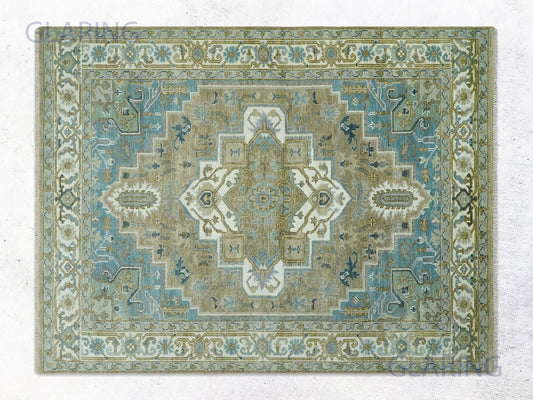 Hand-Knotted Traditional Rug | Heriz Design in Olive
