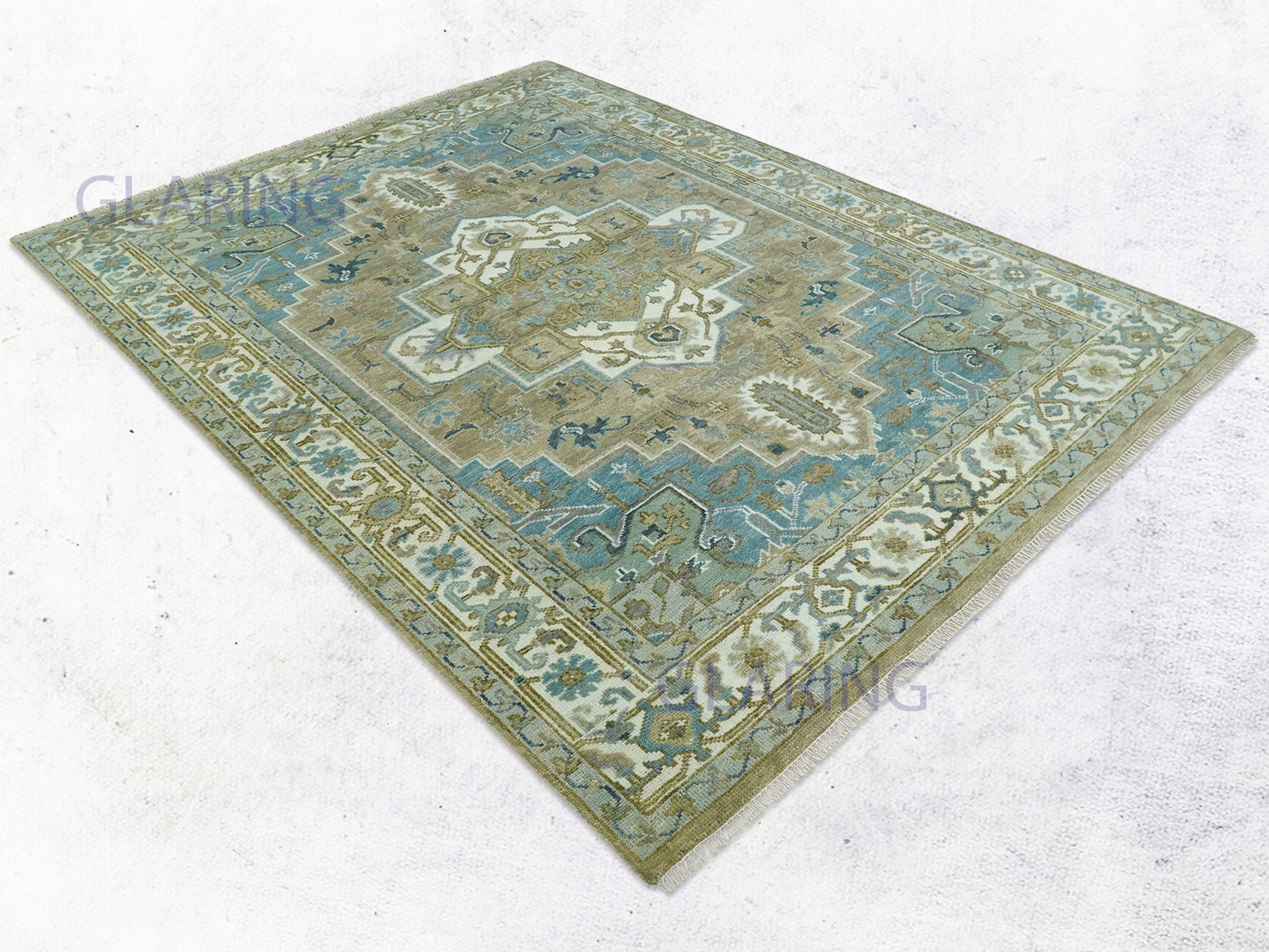 Hand-Knotted Traditional Rug | Heriz Design in Olive