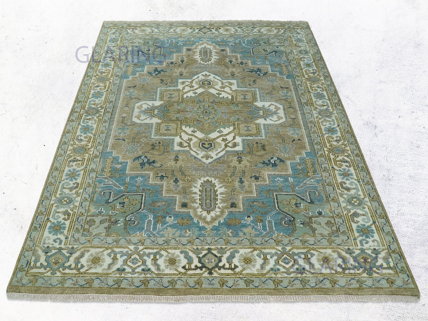 Hand-Knotted Traditional Rug | Heriz Design in Olive