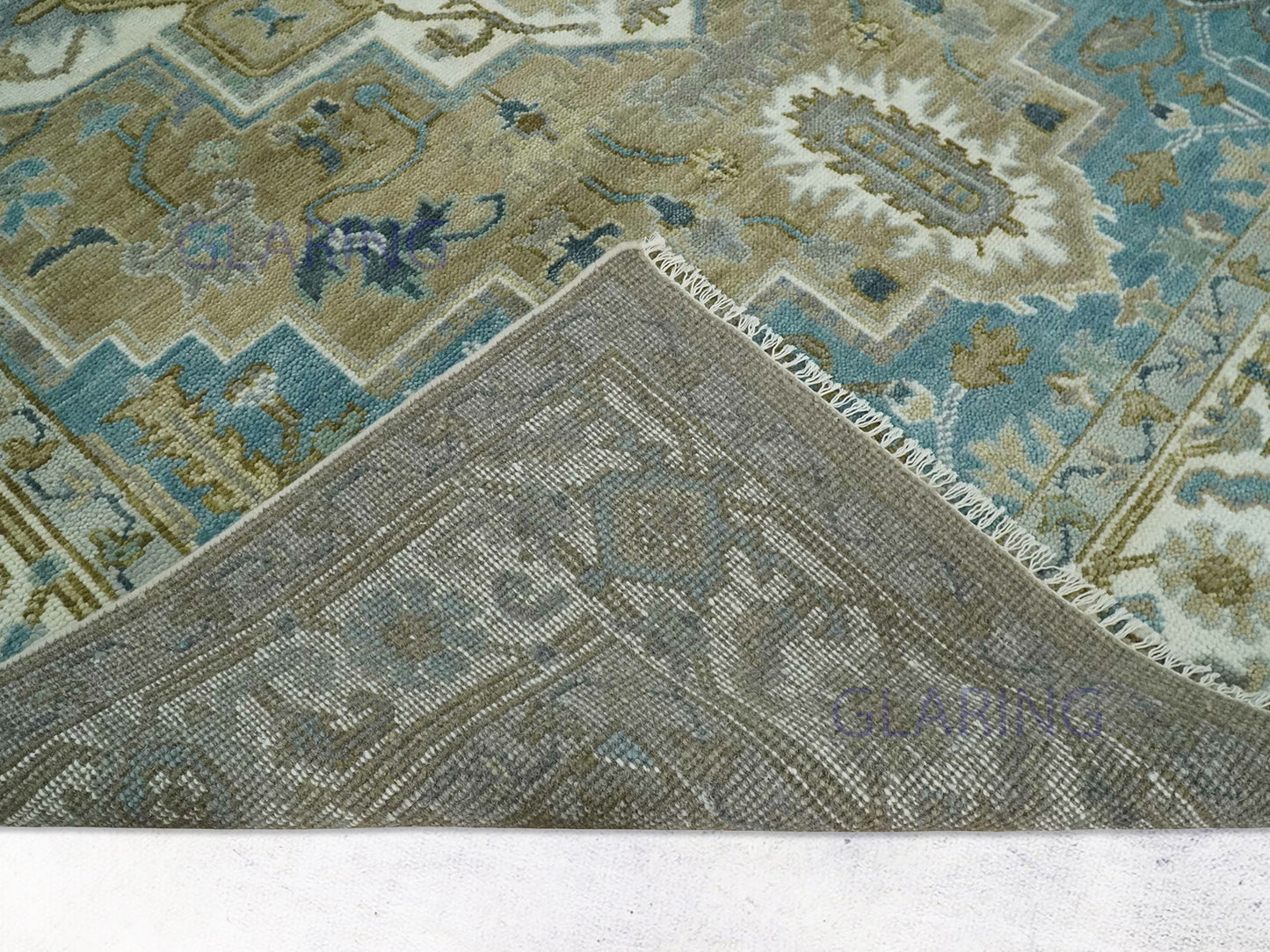 Hand-Knotted Traditional Rug | Heriz Design in Olive