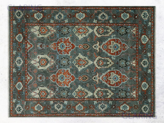 Hand-Knotted Traditional Rug | Oushak Design in Dark Grey