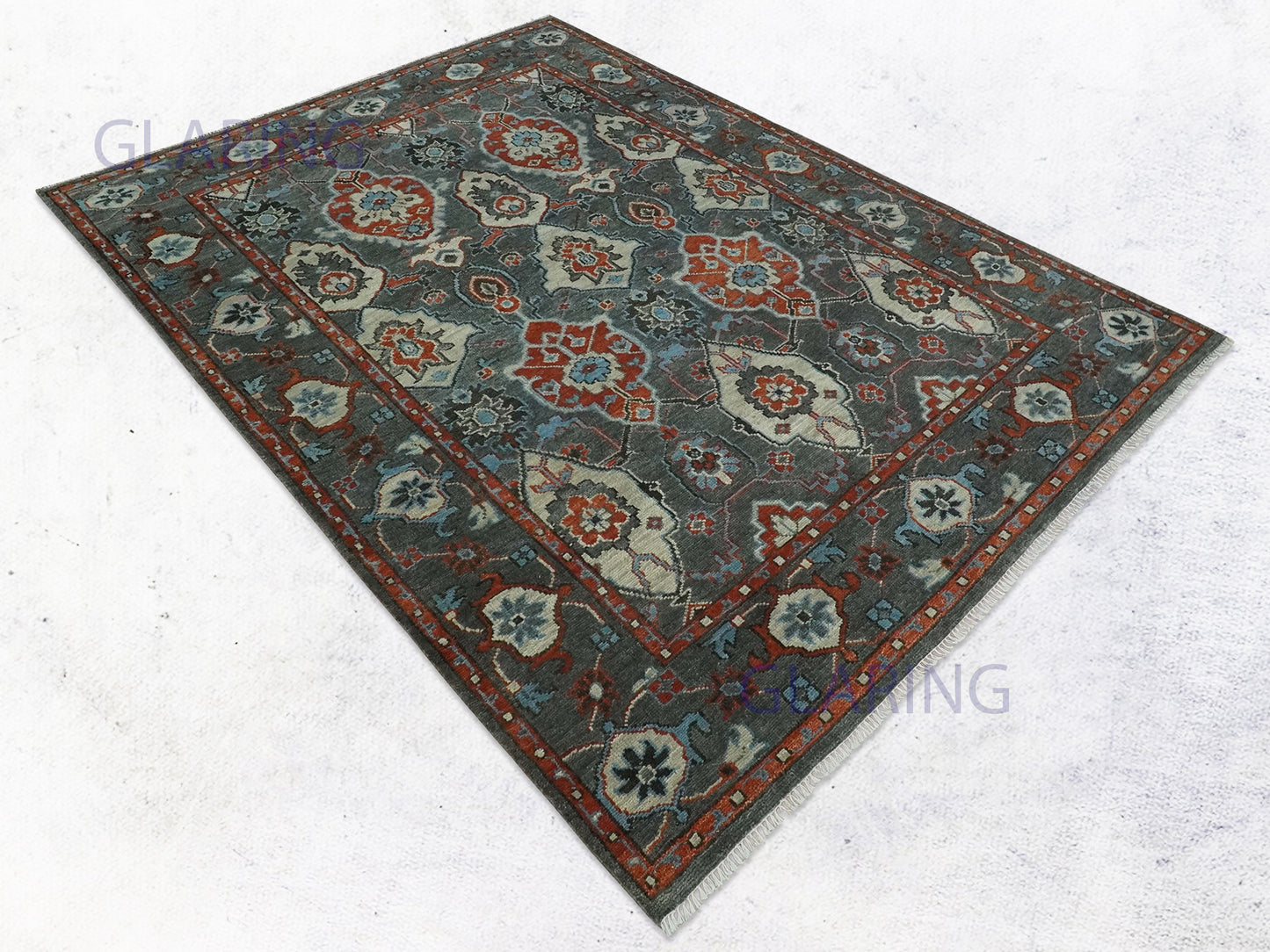 Hand-Knotted Traditional Rug | Oushak Design in Dark Grey