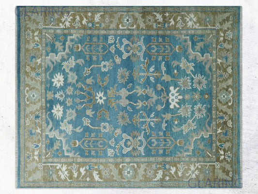 Hand-Knotted Traditional Rug | Oushak Design in Blue