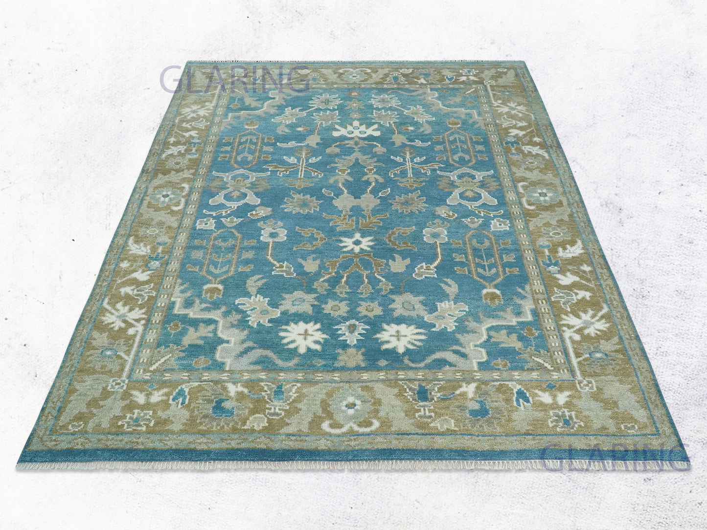 Hand-Knotted Traditional Rug | Oushak Design in Blue