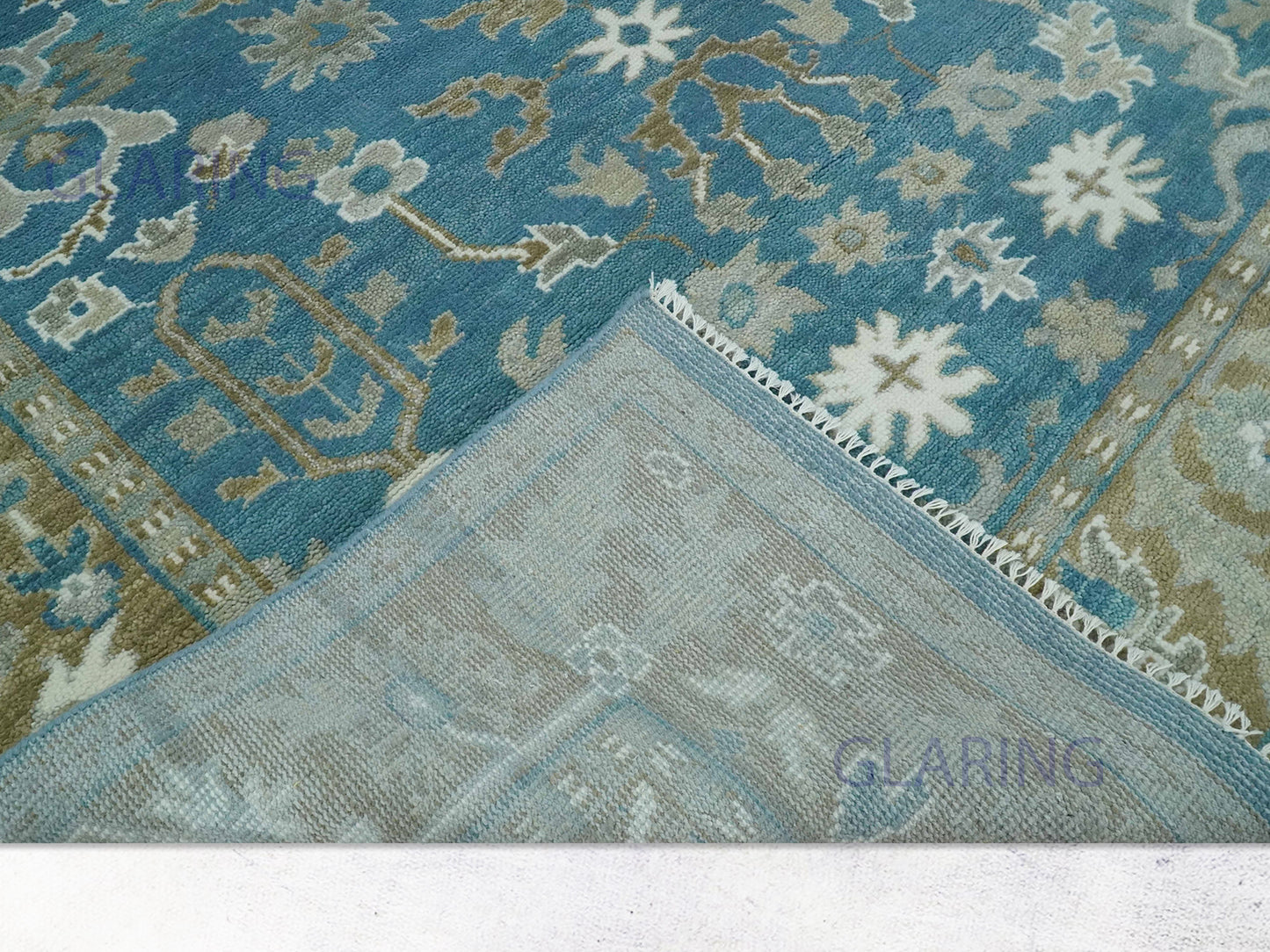 Hand-Knotted Traditional Rug | Oushak Design in Blue